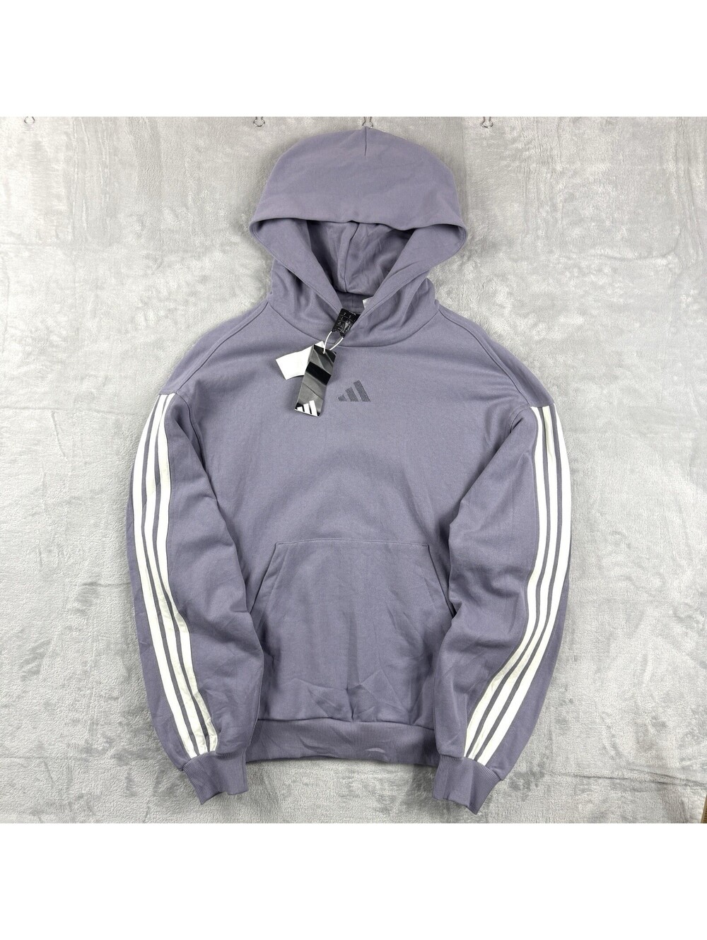 Adidas 'Sample' Purple 3 Stripe Essentials Hoodie Mens M Fleece Unreleaased NWT